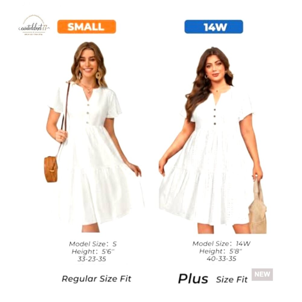 Plus Size Summer Dress Casual Sundress V Neck Tiered Button Up Boho Midi - Picture 5 of 7